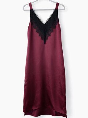 NWT Universal Standard Satin Lace Slip Dress Fig Burgundy XS 0 Bias Cut Midi